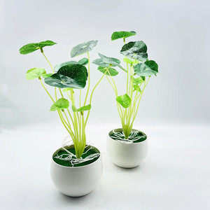 Planta Artificial de Hoja de Loto Qi Xing, 24 cm, Mini Planta en Maceta de Plástico, Adorno Verde para Escritorio - Product Image 3