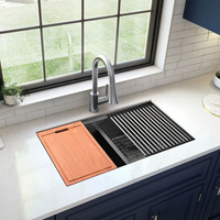 Station de travail multifonctionnelle Gunmetal Black Sus304 en acier inoxydable Bol fait à la main Undermount Black Kitchen Sink 304