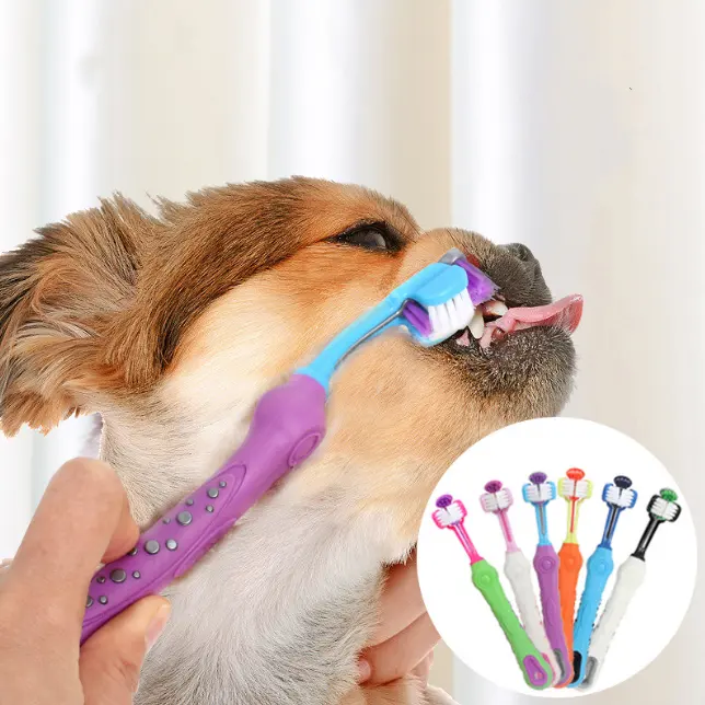 Nouveau Design 2023 brosse à dents à 3 têtes pour animaux de compagnie produits de nettoyage et de soins pour chiens brosse à dents pour les doigts