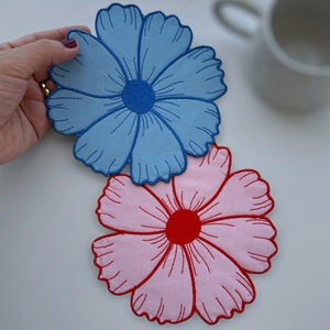 Flower Pure <b>Linen</b> Cocktail Napkins for Wedding <b>Cloth</b> Pure Cotton <b>Linen</b> Napkins and Placamat Set 100% <b>Linen</b> Embroidered Scalloped - Product Image 3