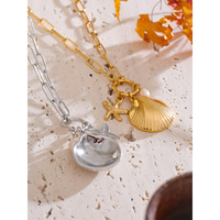 JINYOU 2049 Collier Pendentif en Acier Inoxydable 316L Style Océan avec Perle, Étoile de Mer et Coquillage, Bijou Tendance pour l'Été et la Plage