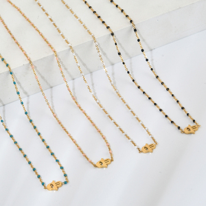 Collares con Colgante <span class=keywords><strong>de</strong></span> Mano <span class=keywords><strong>de</strong></span> Hamsa <span class=keywords><strong>de</strong></span> Acero Inoxidable y Cuentas Delicas para Mujer, Joyería Turca <span class=keywords><strong>de</strong></span> Ojo Turco, Gargantilla Bohemia para Boda y Fiesta - Product Image 3