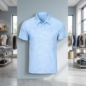 เสื้อโปโลแขนสั้นสีฟ้าอ่อนสำหรับผู้ชาย ทรงปกติ ผ้าถัก สไตล์ลำลอง สีพื้น ดีไซน์ปกเสื้อ - Product Image 3