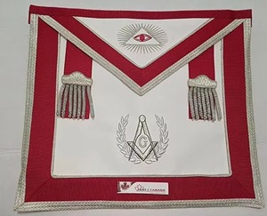 Delantal Masónico de Ex-Maestro Masón de la Logia Azul con Bordado Personalizado, Diseño 3D, Chenilla Negra, Cordón Trenzado Dorado, Borlas y Cinturón Extensor - Product Image 1