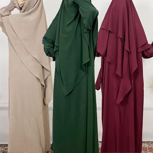 Khimar à la mode pour femme musulmane Abaya 2 pièces en gros élastique en soie glacée anti-rides lâche Khimar Hijab 2 couches avec Abaya - Product Image 3