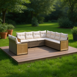 Set Divano da Giardino in Rattan PE Beige, Arredamento Modulare da Esterno, Design Contemporaneo Confortevole con Cuscini in Schiuma ad Alta Densità - Product Image 2