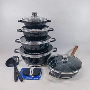 Heetverkochte kookpannenset 15-delig antiaanbaklaag aluminium kookpottenset huishoudelijke keukengerei marmeren kookpannenset - Product Image 3