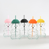 Gobelet en verre 3D en forme d'ours, directement de l'usine, avec paille et couvercle, en borosilicate haute résistance à la chaleur, mignon, pour café glacé, personnalisable