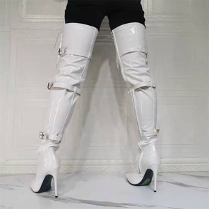 Bottes longues à boucles de style punk pour femmes, grande taille EU 47, bottes à lacets au-dessus du genou, bottes à talons hauts pour femmes aux pieds larges - Product Image 5