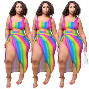 2021 sexy rainbow color plus size swimsuits women one piece bathing suit cover up hot sale swimwear beachwear