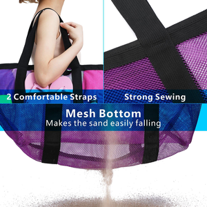 Bolsa de Playa de Malla de Color Sólido, Bolsa de Mano Grande Abierta con Cadenas y 9 Bolsillos para Juguetes de Piscina, Cruceros y Artículos Esenciales para Vacaciones en la Playa - Product Image 4