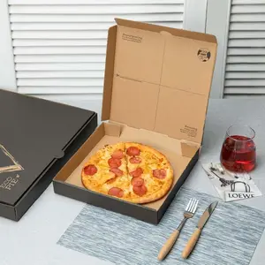Fabrika fiyat yüksek kalite özel biyobozunur 10x10 12x12 16x16 siyah pizza kutusu restoran için