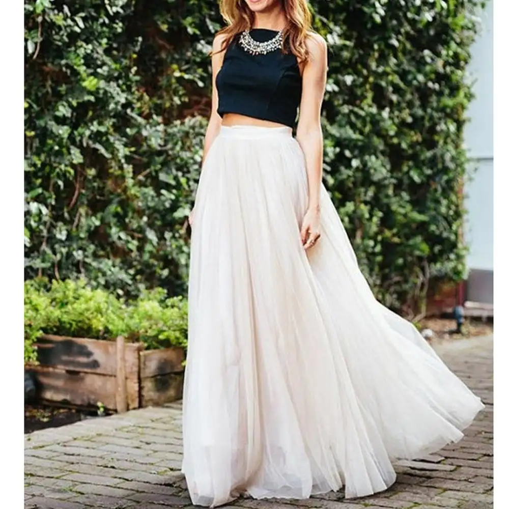 ホワイトチュールメッシュプリーツスカート2023カジュアル女性伸縮性ハイウエストかわいいジュニアガールズファッションパーティージュペソリッドロングスカート