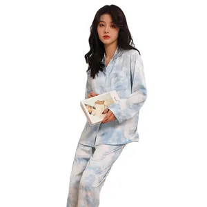 Groothandel Hete Verkoop Gradiënt Print Nachtkleding Snelle Droge Pyjama Goedkope Satijnen Pyjama Set Voor Vrouwen