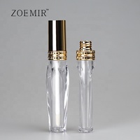 Tube de brillant à lèvres transparent de 8 ml, flacon de baume à lèvres de luxe avec capuchon doré, forme plate unique, tube de rouge à lèvres liquide rechargeable avec logo personnalisé