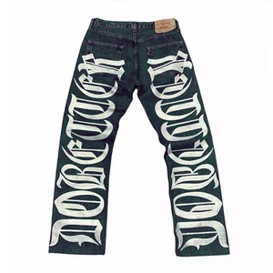 Factory Sale Personality Men's Denim Women's Jeans Customized Logo Damaged <b>Alphabet</b> <b>Printing</b> Jeans Hombr - Product Image 5