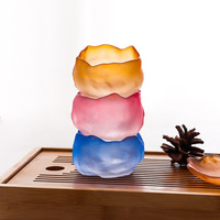 Ensemble de tasses à thé personnalisées en Offre Spéciale Mini gobelet à fleurs uniques avec tasses et soucoupes en verre rose givré Ensemble de 6 pièces pour boire de la verrerie