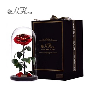 Hflora Vente en gros de boîtes cadeaux personnalisées avec dôme en verre et rose préservée, arrangement floral éternel longue durée pour la Saint-Valentin, la fête des mères - Product Image 1