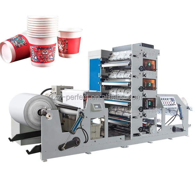 Full Color Flexo Printing Disposable logo Coffee Paper Cup Fan Blank Roll Label Printer Machine