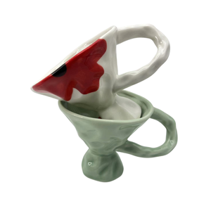 Tasse à dessert en céramique de style européen, irrégulière, motif floral, tasse à café en céramique, coupe à glace sur pied haut - Product Image 3