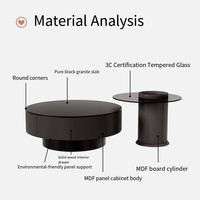 Table basse ronde moderne noire de style chinois pour salon, table basse en verre