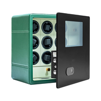 Boîte de rangement pour montres automatiques Homisafe, en cuir vert de luxe, 9 emplacements, poignée dorée, intérieur crème, rangement latéral