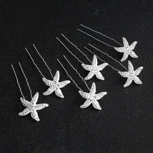 SLBRIDAL Silver Color Alloy Starfish Wedding Hair Pin Stickers Bridal Hair piece accessories Women Hair Jewelry