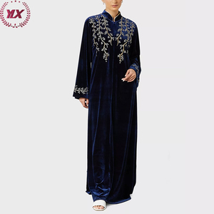Abito Turco a Maniche Lunghe con Ricamo, Colore Uniforme, Morbido Colletto Cheongsam, Ultimo Design di Caftano Musulmano Dubai - Product Image 1