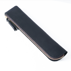 Étui à stylos en cuir Crazy Horse de luxe, vente chaude en usine, pochette fine à fermeture éclair pour <span class=keywords><strong>papeterie</strong></span>, trousse à crayons mince, organiseur de crayons vintage - Product Image 6