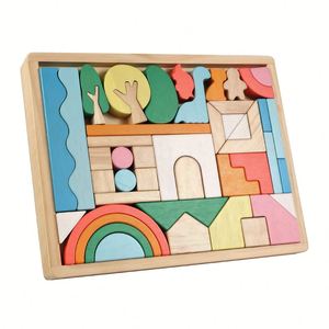 Wooden Creative Animal <b>Shape</b> Cognition Colorful Building <b>Blocks</b> Set Montessori Children Educational Learning Toy for Unisex Kids - Product Image 1