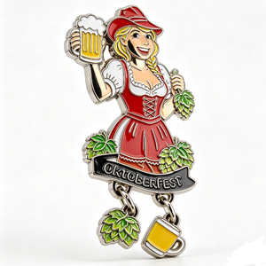 Custom Soft Enamel Metal Oktoberfest Brooch with Pendant Beer-Themed Enamelled Badge Festival Souvenir - Product Image 4