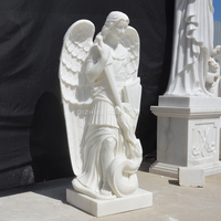 Statue d'ange en marbre naturel sculptée à la main, grandeur nature, célèbre, pour jardin extérieur, religieuse, saint Michel, l'archange