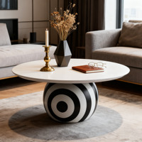 Table basse ronde moderne en fibre de verre, noire et blanche rayée, pour appartement, hôtel, salon, mobilier commercial, décoration