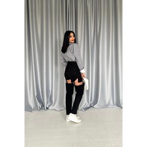 Ensemble deux pièces en jean noir avec fente et détails troués, manches longues, tenue tendance pour femme - Product Image 1