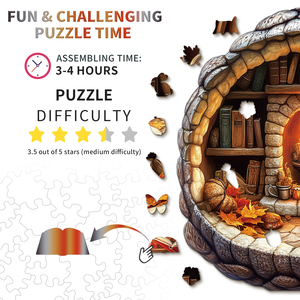 Rompecabezas de conejo leyendo junto a la chimenea, juguete educativo de cartón impreso a todo color para niños y adultos - Product Image 4