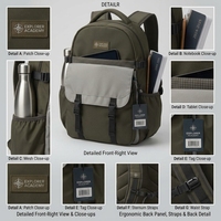 Sac à dos gris clair vert à blocs de couleur avec logo personnalisé tissé, résistant à l'eau, en tissu Oxford, fermeture éclair, 20-36L, pour garçons, étudiants, activités de plein air
