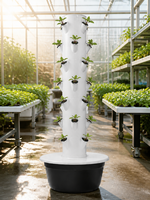 Tour de jardinage hydroponique verticale à 7 niveaux pour légumes, herbes et verdure, avec réservoir noir de 30L, pompe et pots en filet