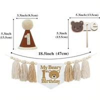Décorations de fête pour bébé, thème ours, joyeux anniversaire, Noël, bannière en macramé, décorations de gâteau, ensembles pour les tout-petits d'un an, chaise haute