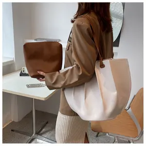 Bolsa feminina de couro, conjunto de 2 peças de bolsas femininas feitas em couro sintético de poliuretano com alça carteiro