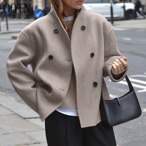 Chaqueta Elegante Marrón de Invierno para Mujer, Chaqueta de Tweed con Cuello Alto y Doble Botonadura para Oficina, Chaqueta de Tweed Informal para Mujer - Product Image 1