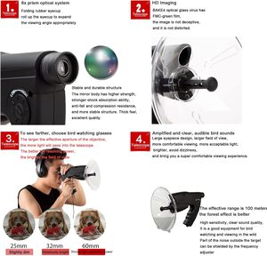 Microphone <span class=keywords><strong>parabolique</strong></span> bionique pour l'enregistrement sonore, aide auditive pour oiseaux, aide auditive monoculaire, collection de sons pour explorateurs scientifiques - Product Image 2