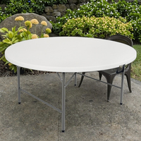 Table de banquet ronde pliable en plastique HDPE blanc personnalisée de 60 pouces, table de réception bon marché pour événements