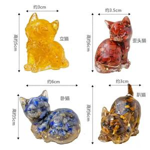 <span class=keywords><strong>Figurine</strong></span> de chat en gravier de cristal naturel, queue relevée, ornement sculpté écologique à faire soi-même, décoration de salon, décoration de bureau, décoration de la maison - Product Image 2