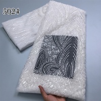 Kain Brokat Prancis Afrika Putih Murni 5024 dengan Payet untuk Gaun Pengantin, Kain Tulle Mesh, Brokat Nigeria Mewah