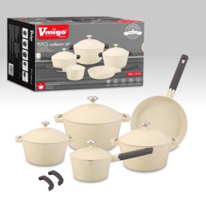 <span class=keywords><strong>Set</strong></span> di Pentole Vm-1515 in Alluminio con Coperchi, 15 Pezzi, Antiaderente in <span class=keywords><strong>Pietra</strong></span> Maifan per Uso Domestico - Product Image 3