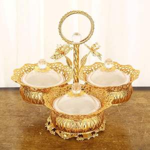 Wholesale European Style Golden Metal 4 <b>Bowls</b> <b>Ceramic</b> Cake <b>Serving</b> Plate for Ramadan Decorations - Product Image 6