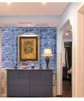 Mosaico de piedra natural mixta de cristal azul. Adecuado para la decoración de baños y cocinas en hoteles, villas y tiendas