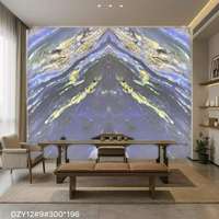 Slab Batu Kuarsa Biru Fantasi Backlit Bentuk V Ukuran Besar, Transparan, Kristal Kuarsa Biru Brasil untuk Panel Dinding