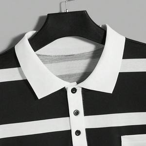 Camisa con hombros caídos transpirable de algodón 100 para hombre con estampado personalizado al por mayor, polos holgados de dos tonos con cuello vuelto a rayas - Product Image 6
