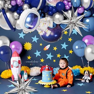 ชุดตกแต่งซุ้มโค้งลูกโป่งธีมอวกาศ สีฟ้ากลางคืน จรวด นักบินอวกาศ จักรวาล ดาวเคราะห์ อวกาศลึก สำหรับงานปาร์ตี้วันเกิดเด็ก - Product Image 4